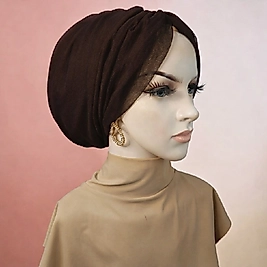 Acı kahve tüllü dolgulu bone