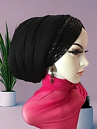 Tüllü payetli dolgulu bone