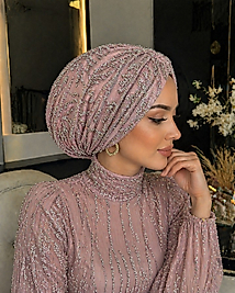 Pembe taşlı abiye bone