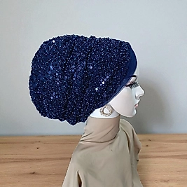 Lacivert Taşlı abiye bone