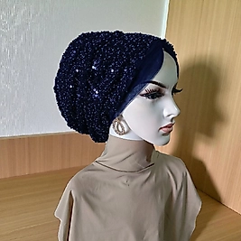 Lacivert Taşlı abiye bone