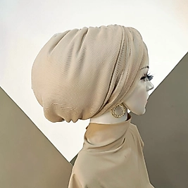 Bej tüllü dolgulu bone