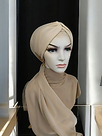 Bej düğüm bone şal