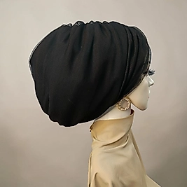 Siyah tüllü dolgulu bone