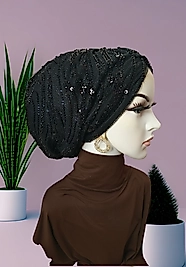 Abiye siyah taş detaylı bone