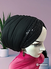 Tüllü payetli dolgulu bone