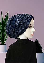 Lacivert abiye taşlı Hazır bone