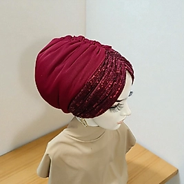 Bordo payetli tüllü abiye bone