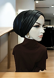 Deri görünümlü siyah hazır bone (dolgusuz)