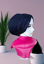 Lacivert payetli Hazır bone