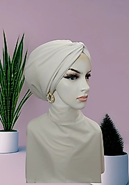 Ekru düğüm bone boyunluk takım