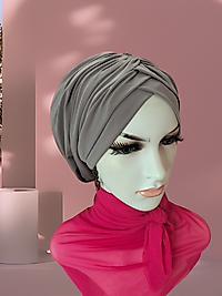 Gri çift çapraz bantlı bone