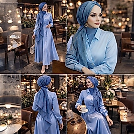 Denim mavisi bone şal