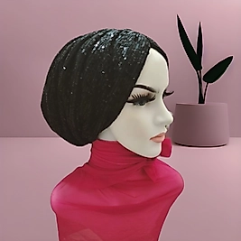 Siyah payetli dolgulu bone