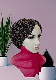 Desenli tüllü bone