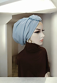 Bebe mavisi gül detaylı dolgusuz bone