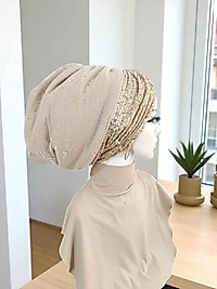 Bej dolgulu payetli bone