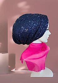 Lacivert payetli Hazır bone