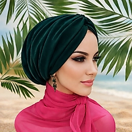 Zümrüt yeşili düğüm dolgusuz bone