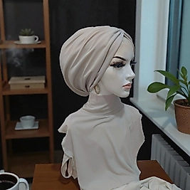 Taş rengi dolgusz bone boyunluk takim