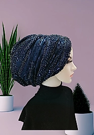 Lacivert abiye taşlı Hazır bone