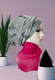 Gri kamuflaj tüllü bone