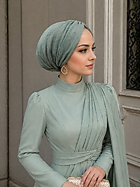 Mint yeşili simli abiye bone ( dolgulu)