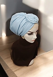 Bebe mavisi gül detaylı dolgusuz bone