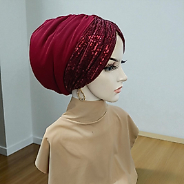 Bordo payetli tüllü abiye bone