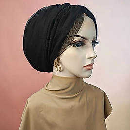 Siyah tüllü dolgulu bone