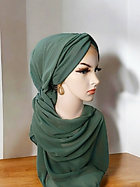 Mint yeşili düğüm bone şal