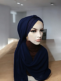 Lacivert çapraz bantli bone şal