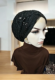 Abiye siyah taş detaylı bone