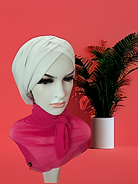 Ekru çift çapraz bantlı bone