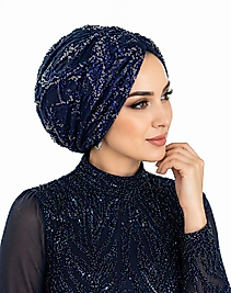 Lacivert taşlı abiye bone