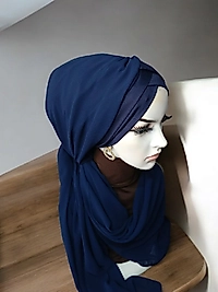 Lacivert çapraz bantli bone şal